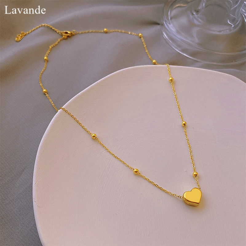 Dây Chuyền Thép Titan Mạ Vàng 18K Đính Hạt Hình Trái Tim Thời Trang Nhật Hàn Cho Nữ Y1PS