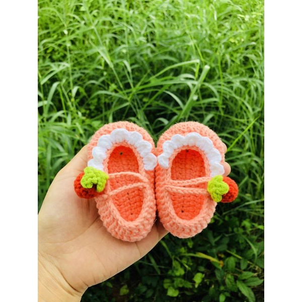 Giày búp bê công chúa len cho bé mẫu dâu tây 0-18m
