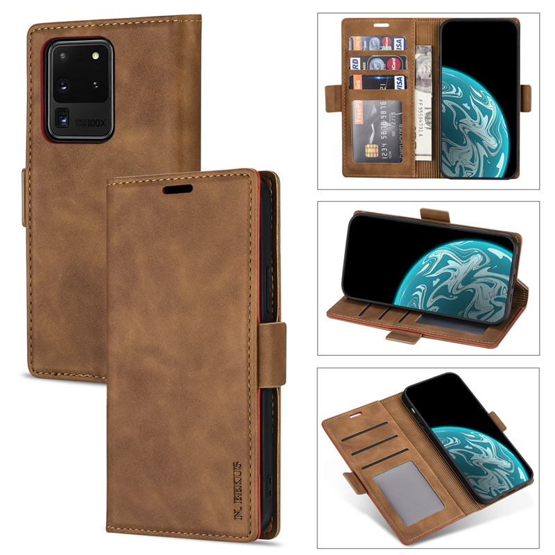 Samsung Note20 Ultra Note10 Plus Lite/A91 Note 9 8 Leather Case For Flip Soft Skin Side Buckle Wallet S10 Lite/A91 Cover Casing