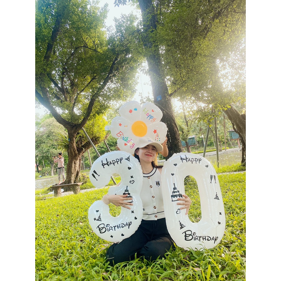 Combo set bóng số sinh nhật, decan chữ happy birthday, bóng hình hoa cúc, bóng mặt cười trang trí sinh nhật đẹp
