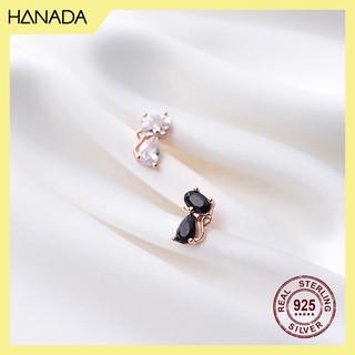 Bông tai bạc 925 hanada mèo trắng đen 0621