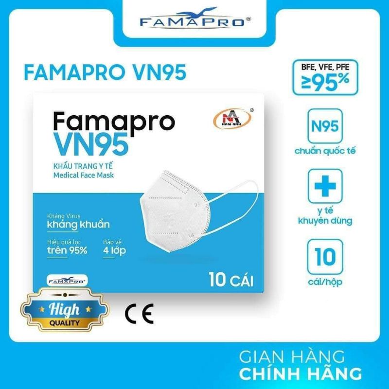 Khẩu trang y tế kháng khuẩn cao cấp 4 lớp VN95 Famapro
