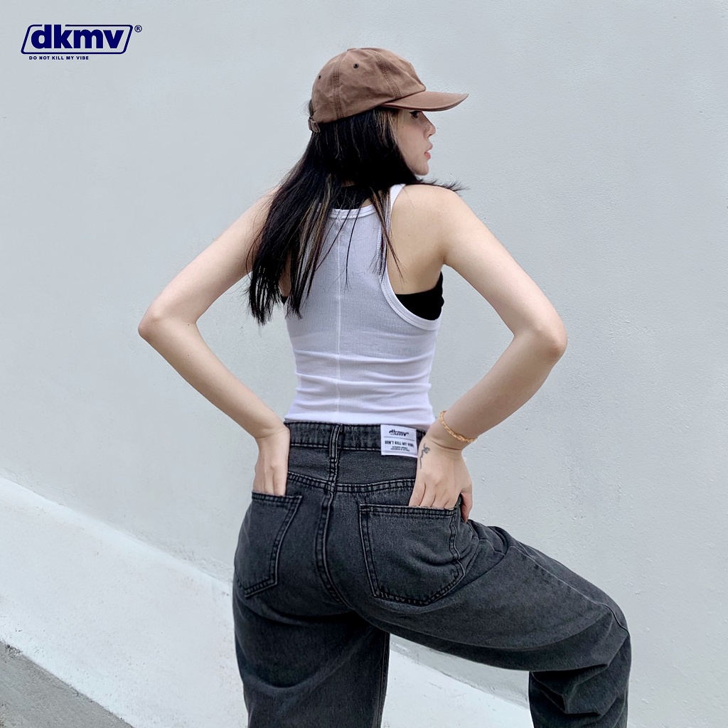 Quần jean ống rộng nữ lưng cao màu đen DKMV - Quần bò nữ cạp cao Skinny Jeans Grey