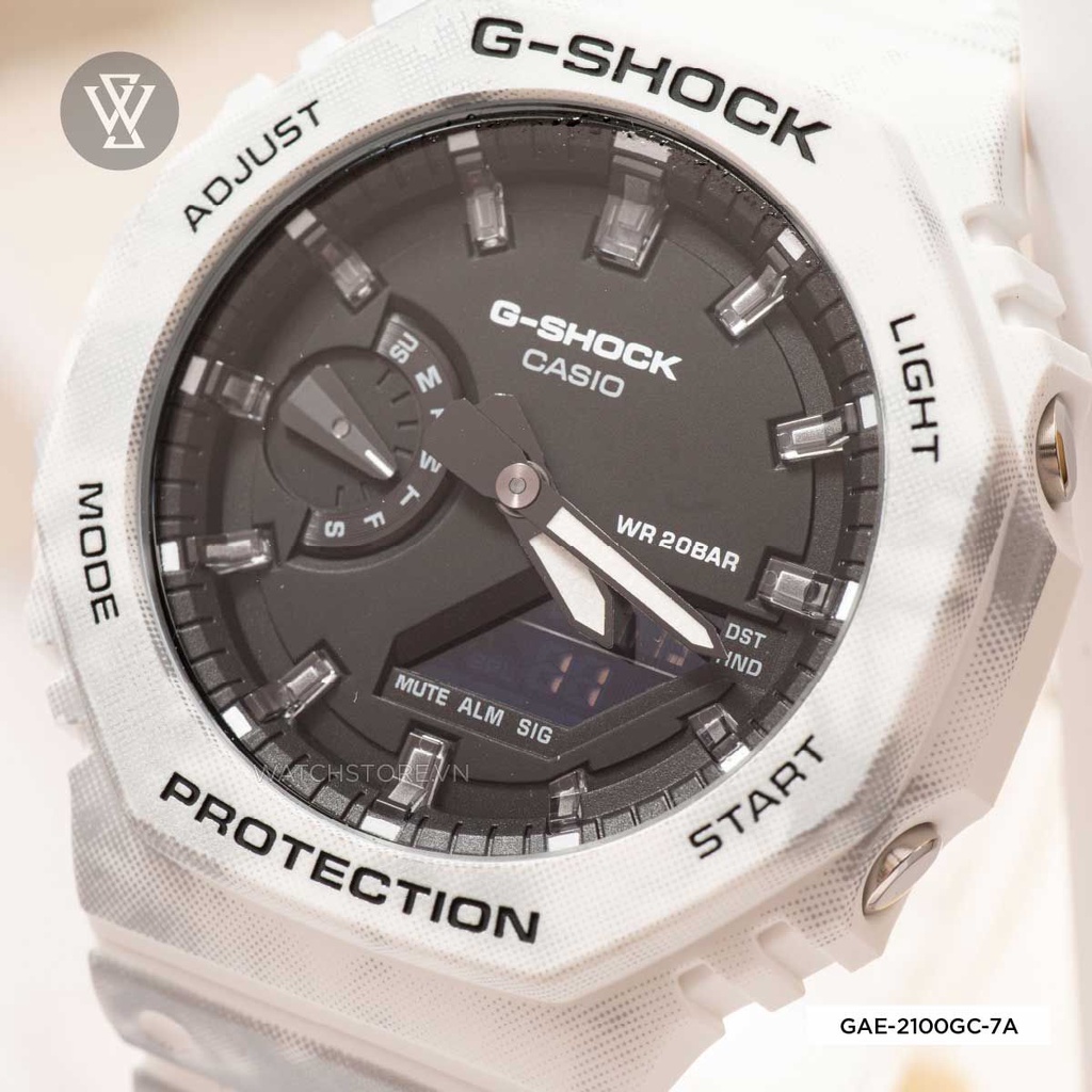 Đồng Hồ Điện Tử Nam Casio G-Shock WATCHSTORE GAE-2100GC-7ADR Mặt Kính Khoáng 45.4mm, Dây Nhựa Trắng Phong Cách Thể Thao