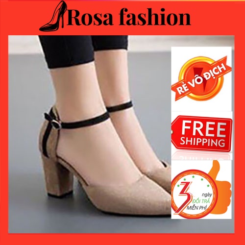 FREESHIP 150K TOÀN QUỐC_Giày Cao Gót Vuông 7p Bít Mũi Sọc Đen Thời Trang - CG0217 Rosa