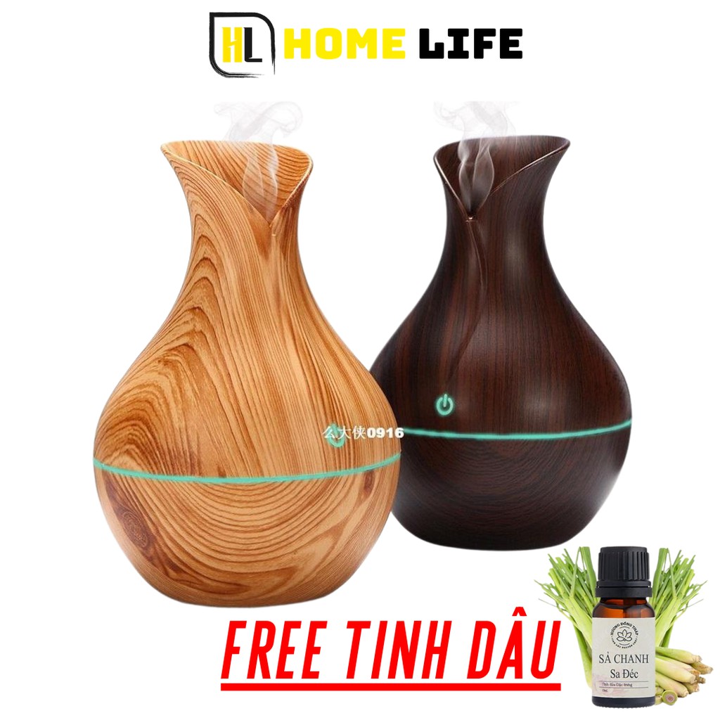 TẶNG 1 TINH DẦU Máy Phun Sương Tạo Độ Ẩm, Khuếch Tán Tinh Dầu Vân Gỗ Cổ Cao