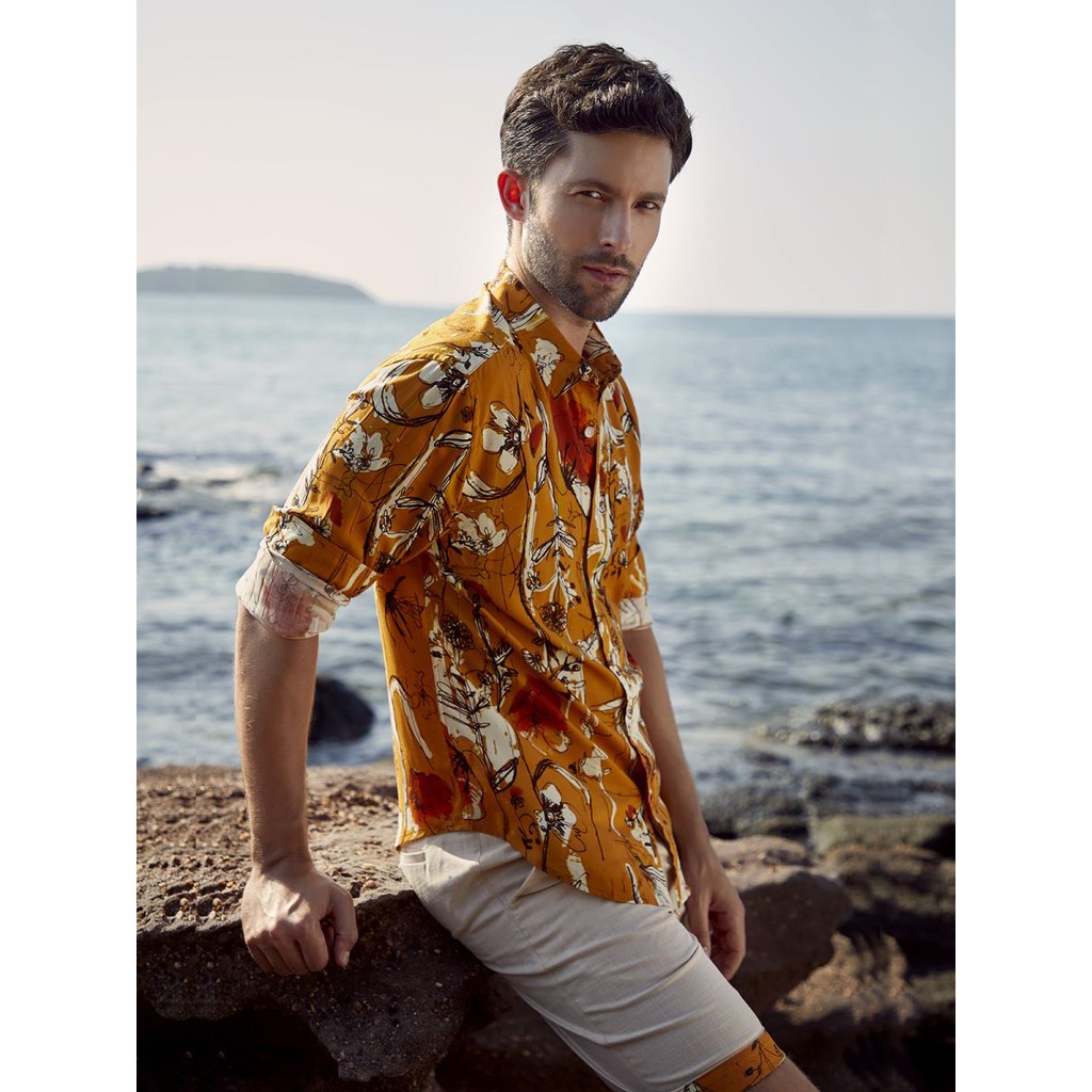 Áo sơ mi nam dài tay ARISTINO phom Casual fit, chất liệu thấm hút mồ hôi tốt, họa tiết hoa biển nổi bật - ALSM1809