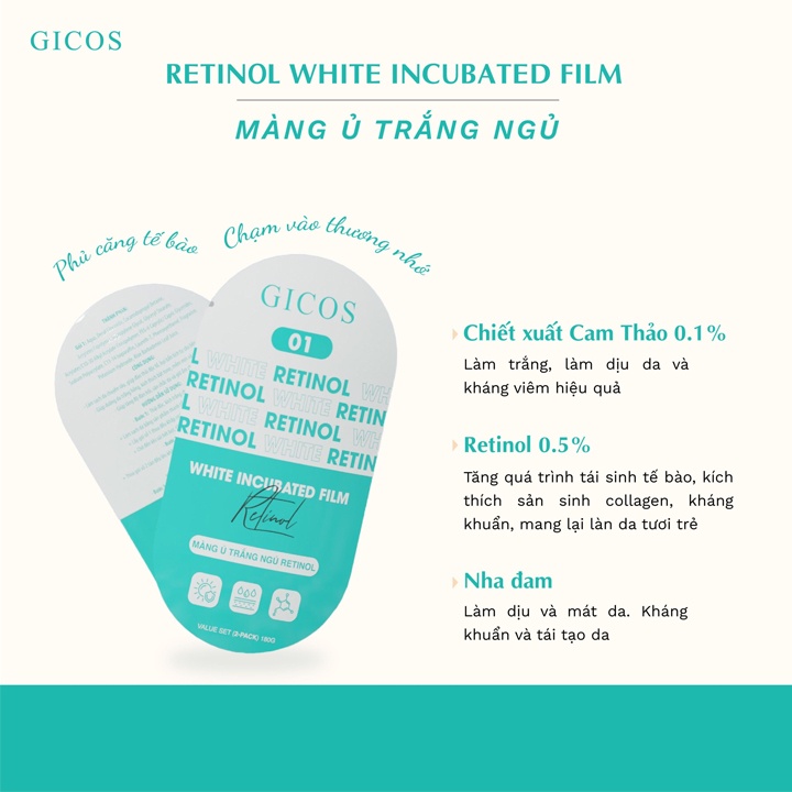 Màng ủ trắng ngủ retinol Gicos Mit Beauty dưỡng da trắng hồng mềm mịn từ sâu bên trong
