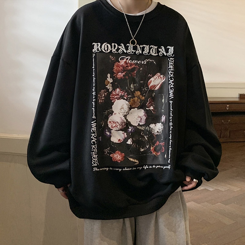 Áo sweater AOKANG cổ tròn dáng rộng in họa tiết thời trang xuân thu trẻ trung dành cho nam