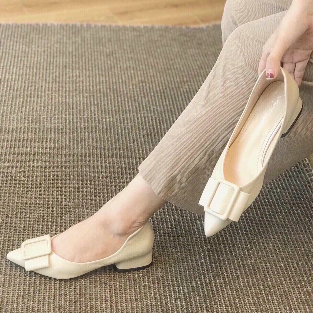 Giày Gót Vuông PURA Nơ Ngang Êm Chân Cao 4p VNXK