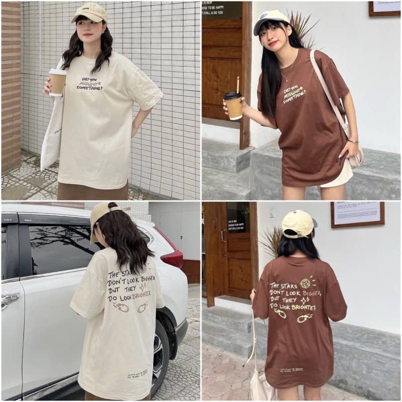 Áo Thun Tay Lỡ Unisex SOMETHING màu KEM/NÂU 🧸 /Nam nữ unisex/ Áo phông cổ tròn form rộng Jaystoree2❤️