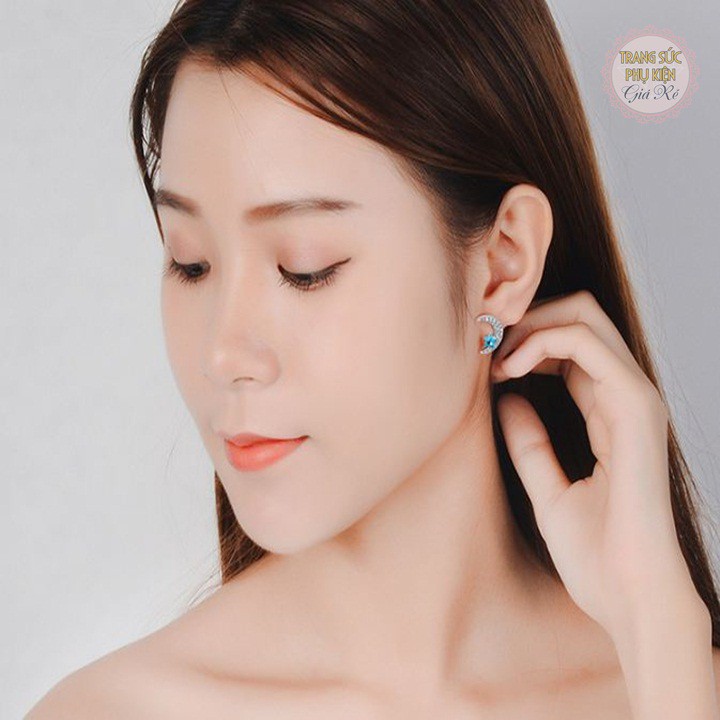 Bông tai nữ trăng sao cách điệu cực xinh HT212, bạc ý S925