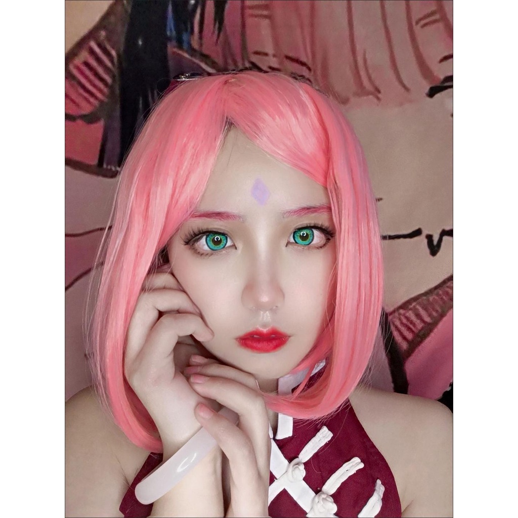 Bộ Tóc Giả Màu Hồng Chịu Nhiệt Hóa Trang Nhân Vật Haruno Sakura Dễ Thương