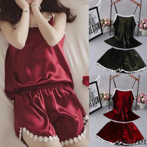 ღ𝓂ℰNew Sexy Nightdress Women Satin PajamasSilk Lace Robe Sleepwear Lingerie Nightdress