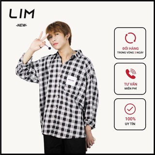 Áo sơ mi kẻ Lim Dr nam/nữ form rộng kiểu hàn kẻ caro đen trắng