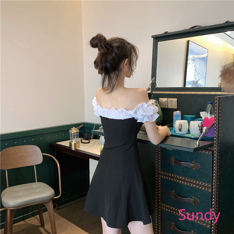 Đầm trễ vai phối ren hoa phong cách thanh lịch cho nữ