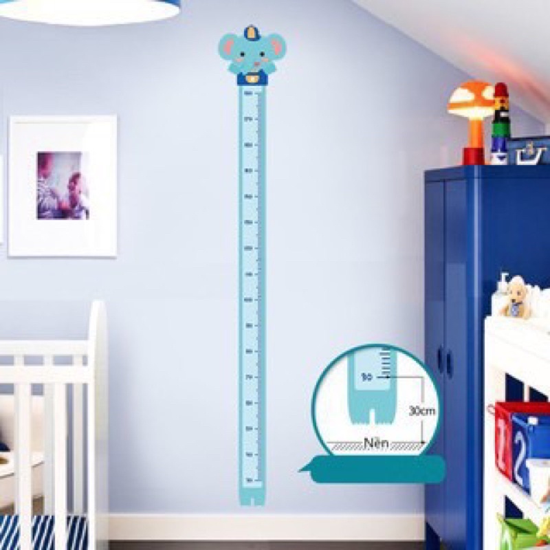 Decal dán tường thước đo chiều cao trẻ em bé hình con vật cute