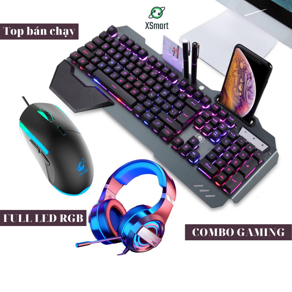Bộ bàn phím và chuột kèm tai nghe chụp tai gaming headphone chơi game cực đỉnh với nhiều chế độ LED K618+V7+Q9 7.1