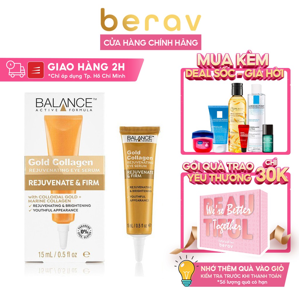 Kem mắt dưỡng mắt, giảm nếp nhăn BALANCE active formula GOLD COLLAGEN serum 15ml