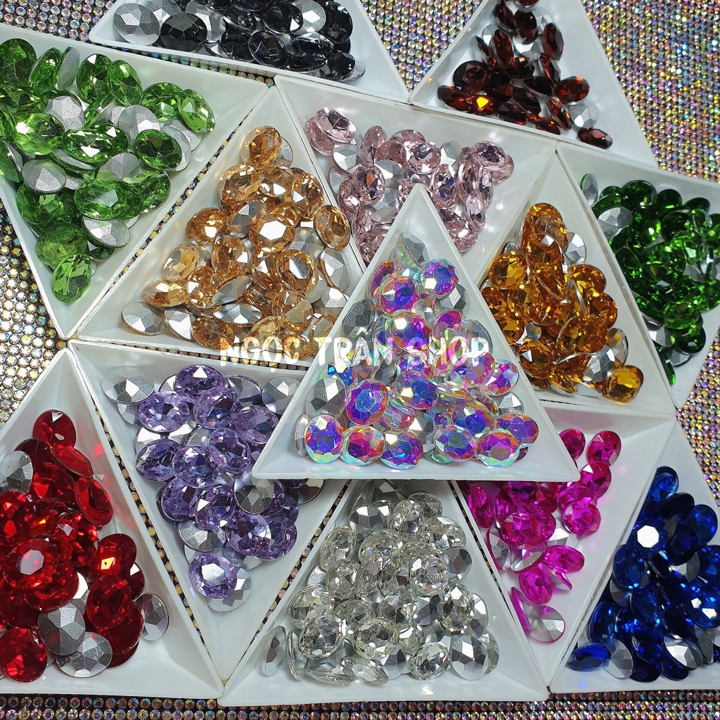 [Ảnh thật] Combo 10 Viên Đá Khối Chân Bạc | Hình Oval