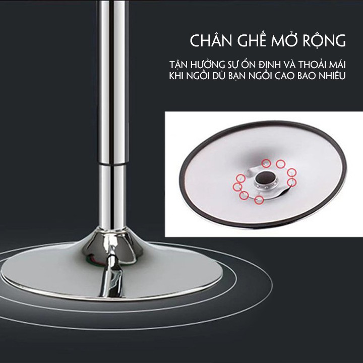 Ghế bar inox sang trọng có để chân tiện lợi nâng hạ xoay 360 độ, Ghế cao trang điểm salon