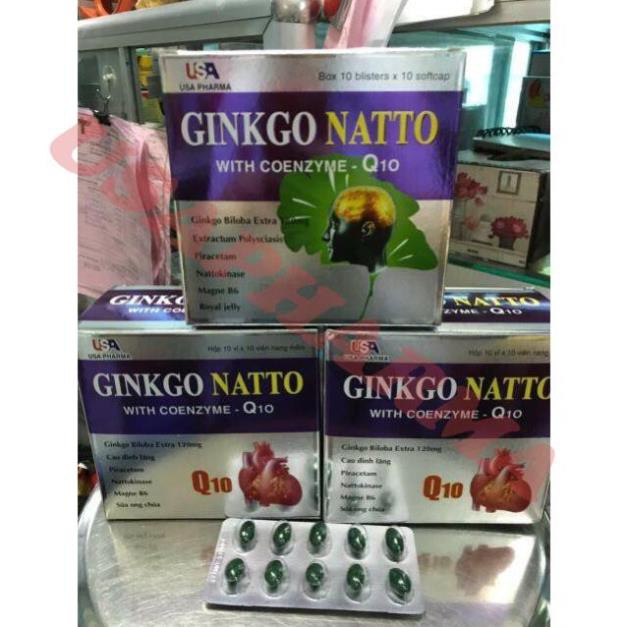 Viên uống bổ não Ginko Natto Q10 USA giúp tăng cường trí nhớ, hỗ trợ tuần hoàn máu não - Hộp 100 viên