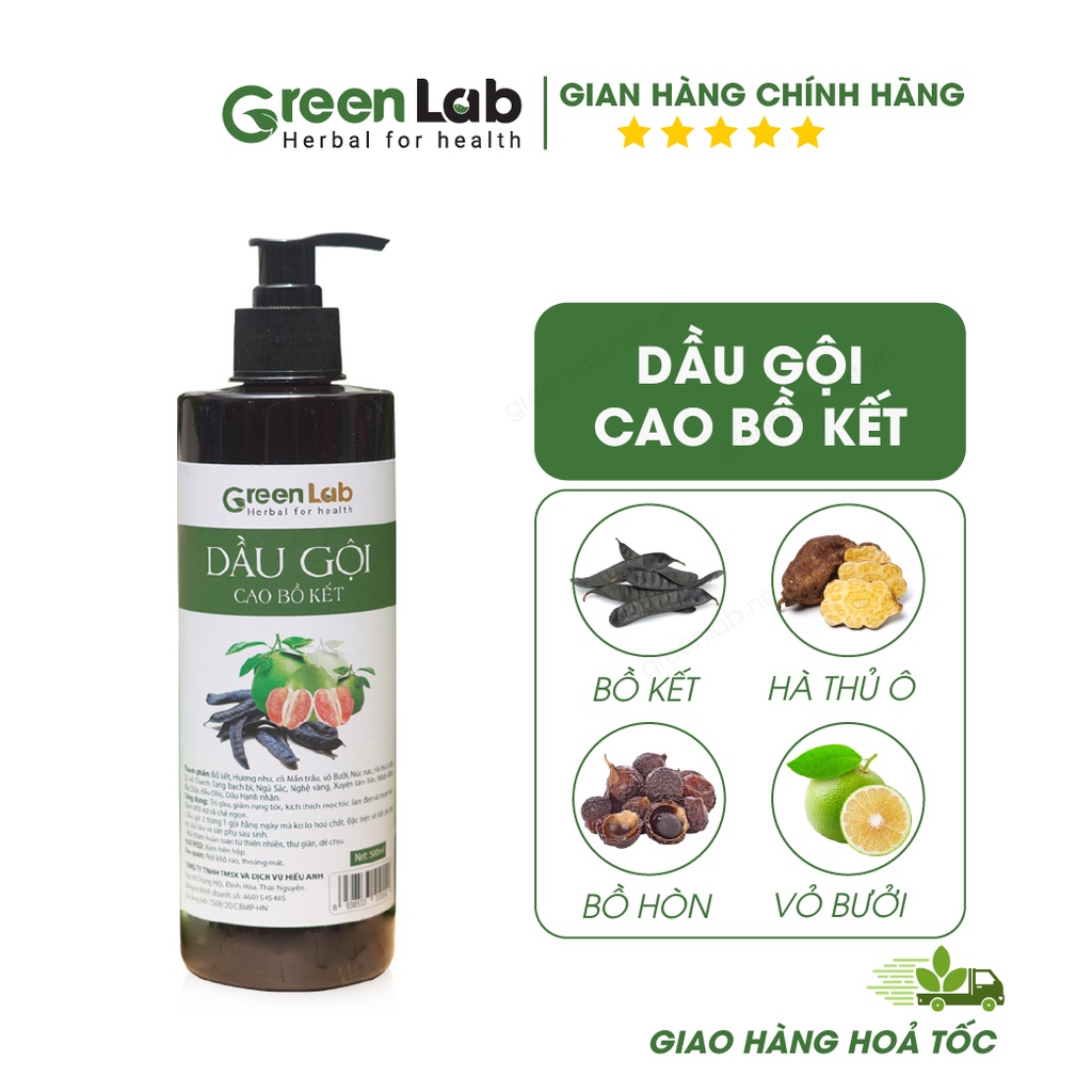 Dầu gội bồ kết cô đặc Greenlab, Dầu gội thảo dược sạch gàu, nấm ngứa, chống, ngăn rụng tóc, mọc tóc