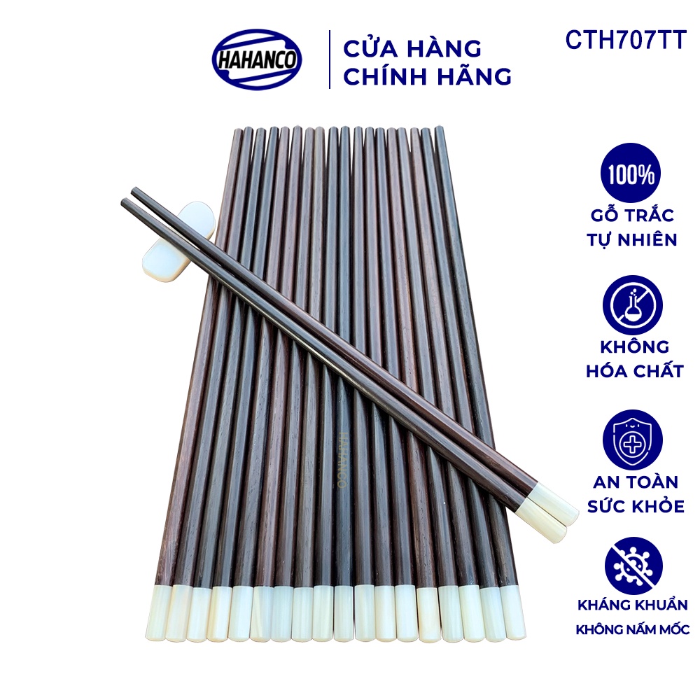 Đũa Gỗ Trắc Tròn Đầu Xà Cừ Trắng HAHANCO (Hộp 10 Đôi) Kháng khuẩn Siêu Sạch- CTH707TT