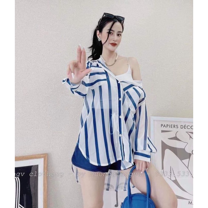 Vải lụa cát kẻ sọc xanh