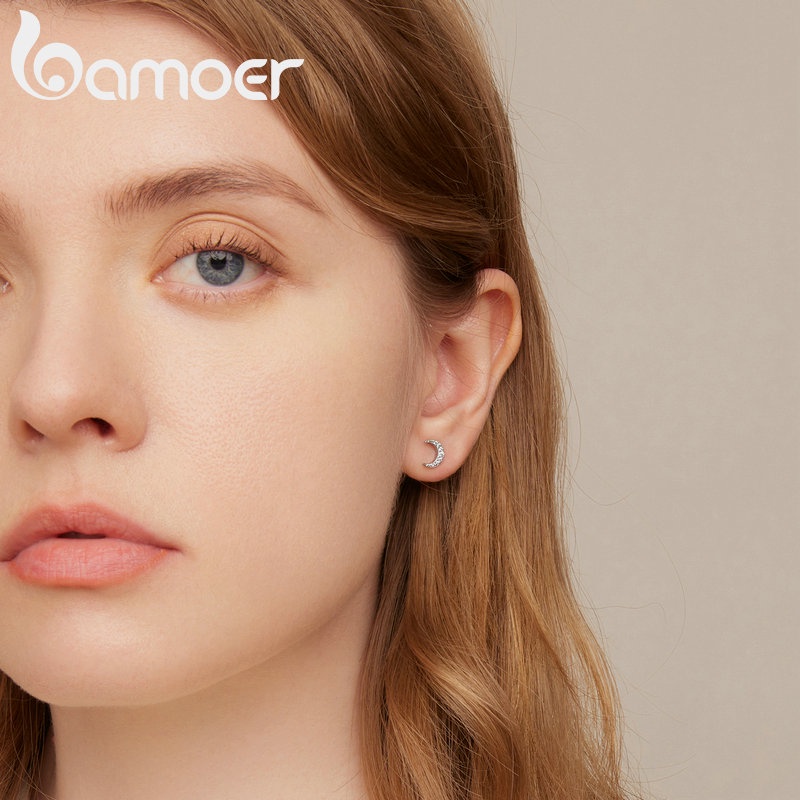 Đôi bông tai BAMOER bạc 925 hình mặt trăng thời trang cho nữ