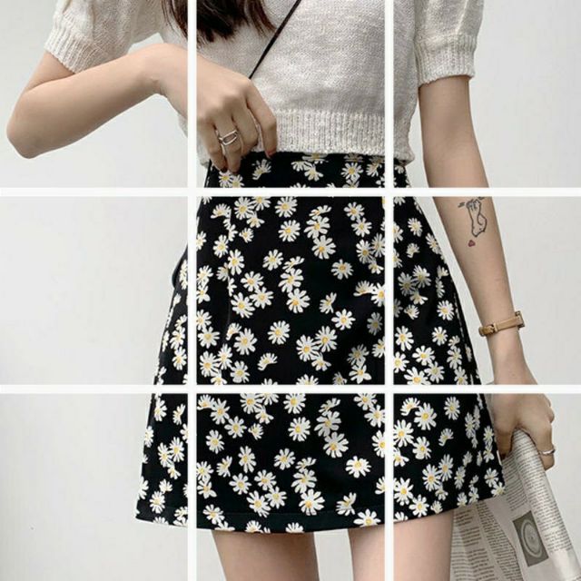 Chân váy chữ A hoa cúc lưng cao | BigBuy360 - bigbuy360.vn