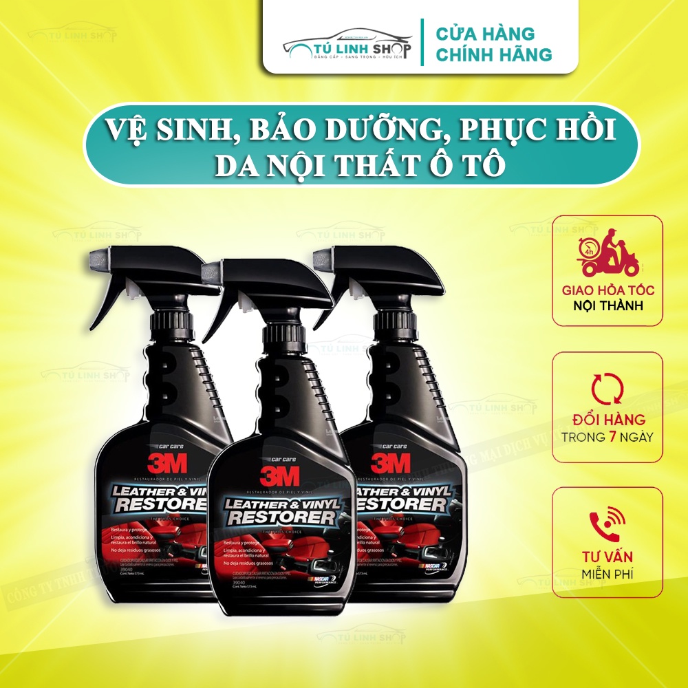 Chai bảo dưỡng ghế da, vệ sinh, phục hồi, làm bóng da nội thất ô tô 3M 39040 Leather &amp; Vinyl Restorer