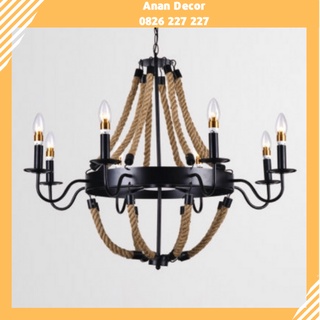 Đèn chùm dây thừng kết hợp tay nến cổ điển trang trí nhà hàng, khách sạn chưa bao gồm bóng đèn LS8052