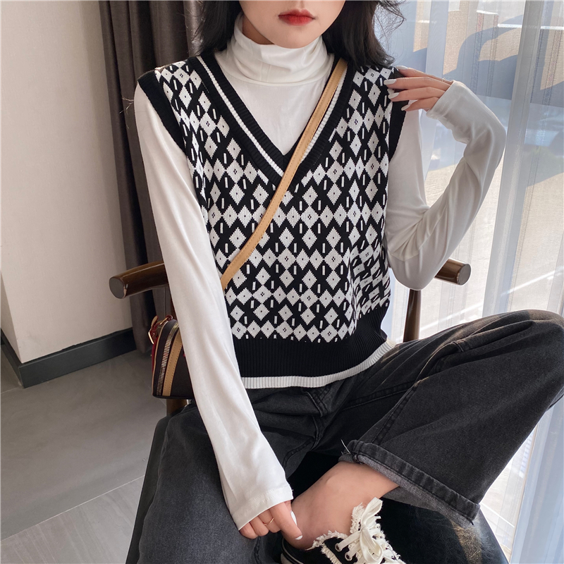 Áo len dệt kim không tay cổ chữ v thời trang thu đông phong cách Hàn Quốc cho nữ 177270