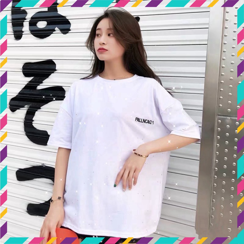 Áo Nữ Mới Đẹp • Áo Thun Kim Sa In Chữ Pallncaga Form Rộng 2 Màu Đen Trắng Đẹp