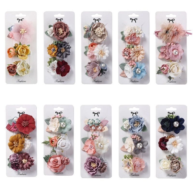 Set 3 Kẹp Tóc Công Chúa Đính Hoa Giả Xinh Xắn Cho Bé Gái