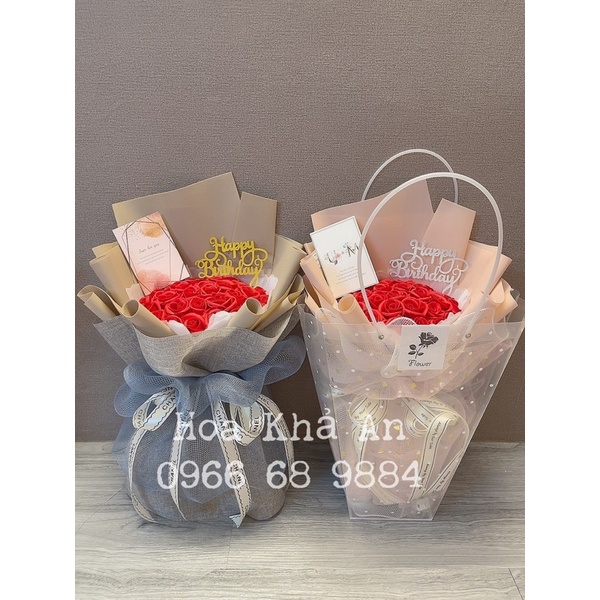 [Combo túi thiệp] Bó hoa sáp 35bông kèm túi nhựa sang trọng, tặng sinh nhật, kỷ niệm cực xinh