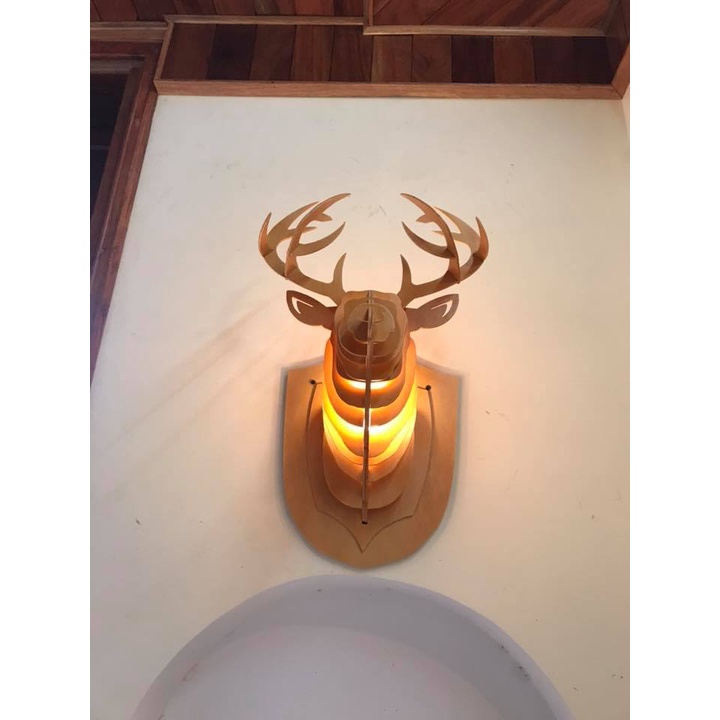 Đèn gỗ đầu hươu trang trí, đèn gỗ treo tường trang trí phòng khách, phòng ngủ đẹp