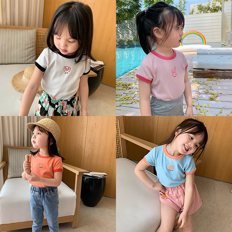 Áo Thun Cotton Mùa Hè In Họa Tiết Hoạt Hình Dễ Thương Cho Bé Gái 3-8 Tuổi