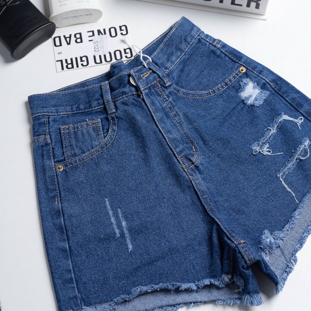 Quần short jean nữ sành điệu phối rách chất jean denim bền đẹp AnNgo - AT215