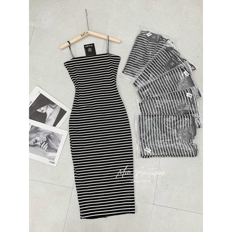 Váy body 2 dây kẻ siêu đẹp, Đầm dáng ôm hai dây nhỏ kẻ ngang VS1528 - NhiNhi Shop