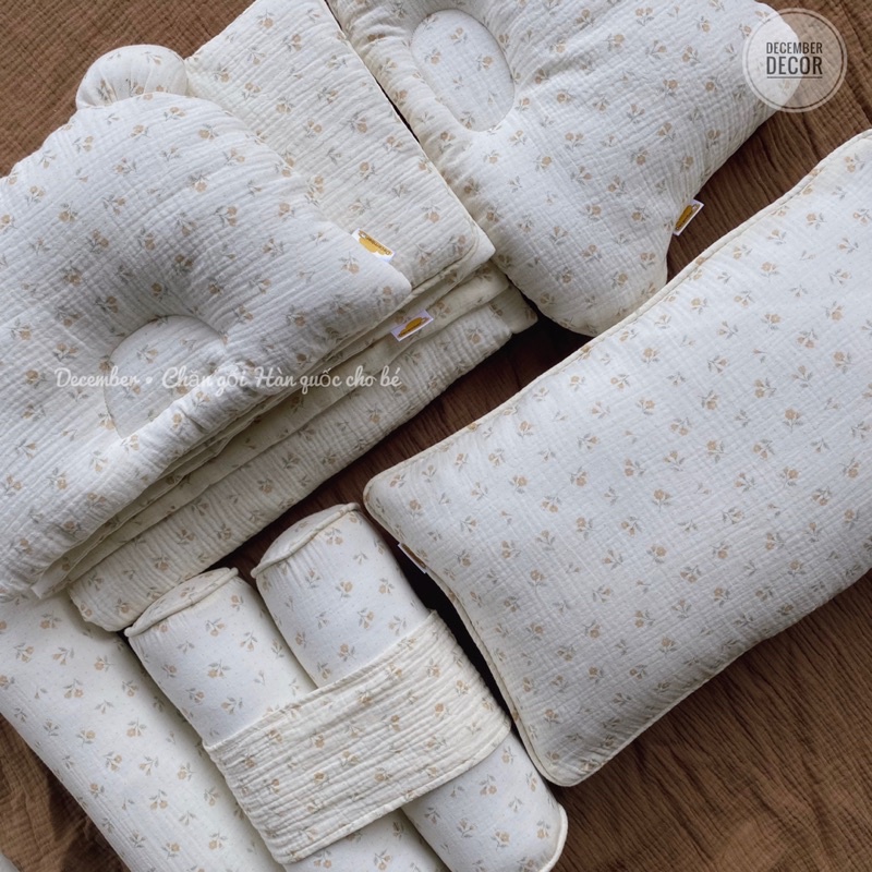 Gối nằm xô cho bé sơ sinh siêu mềm mại, không gây kích ứng họa tiết hoa nhí vintage