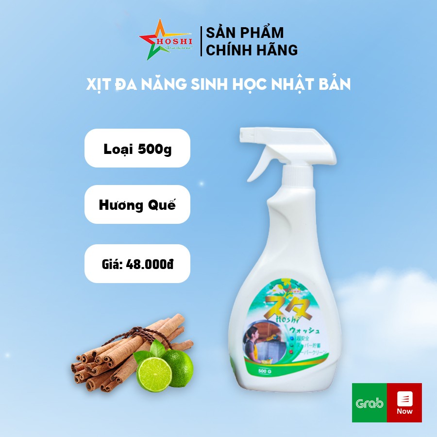 Xịt tẩy rửa sinh học đa năng HOSHI Nhật Bản 500ml - Hương Chanh. Dạng bọt tuyết làm sạch mọi bề mặt trong nhà bếp.