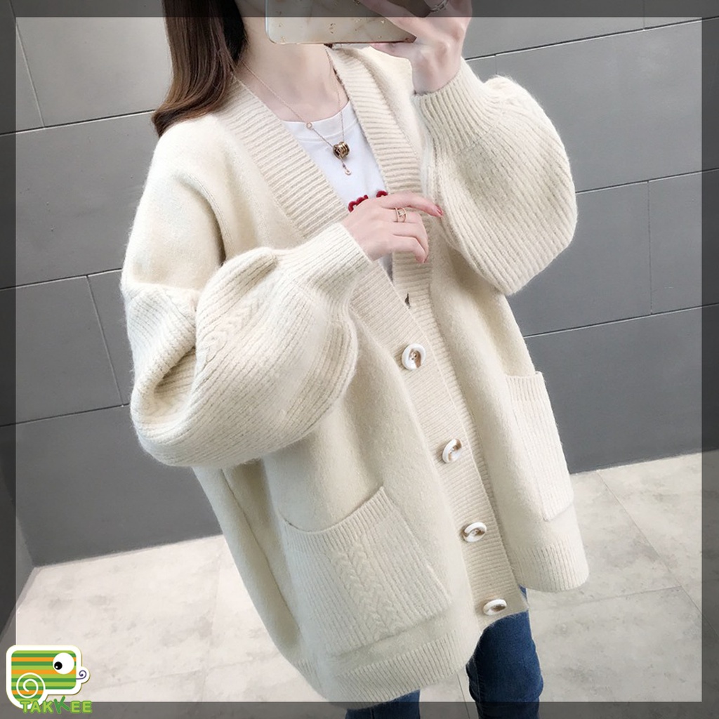 Áo Khoác Len Dáng Rộng Vặn Thừng Phong Cách Vintage Thời Trang Dày Ấm