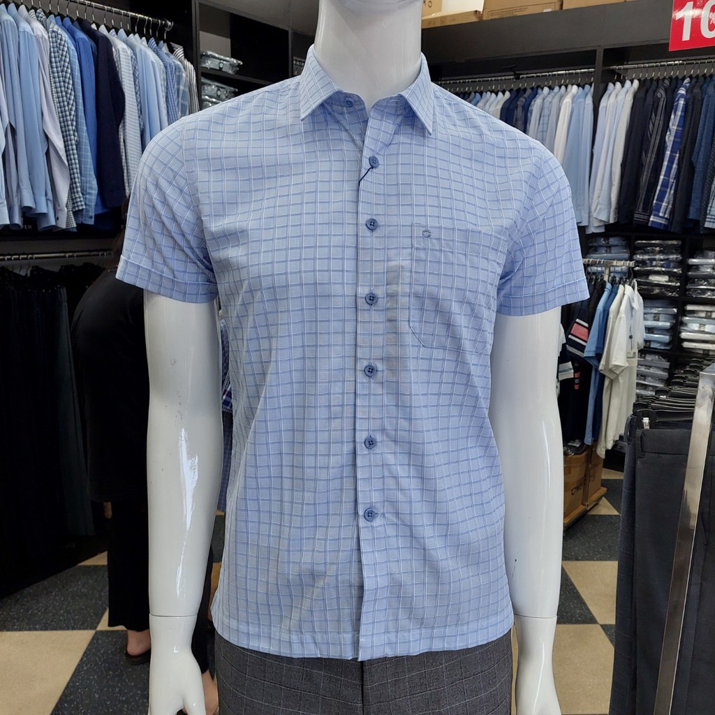 Áo Sơ Mi Nam Ngắn Tay Owen BA22540NT Sơ Mi Cộc Tay Công Sở Cao Cấp Màu Xanh Kẻ Caro Vải Sợi Tre Dáng Body Fit Tà Bằng | BigBuy360 - bigbuy360.vn