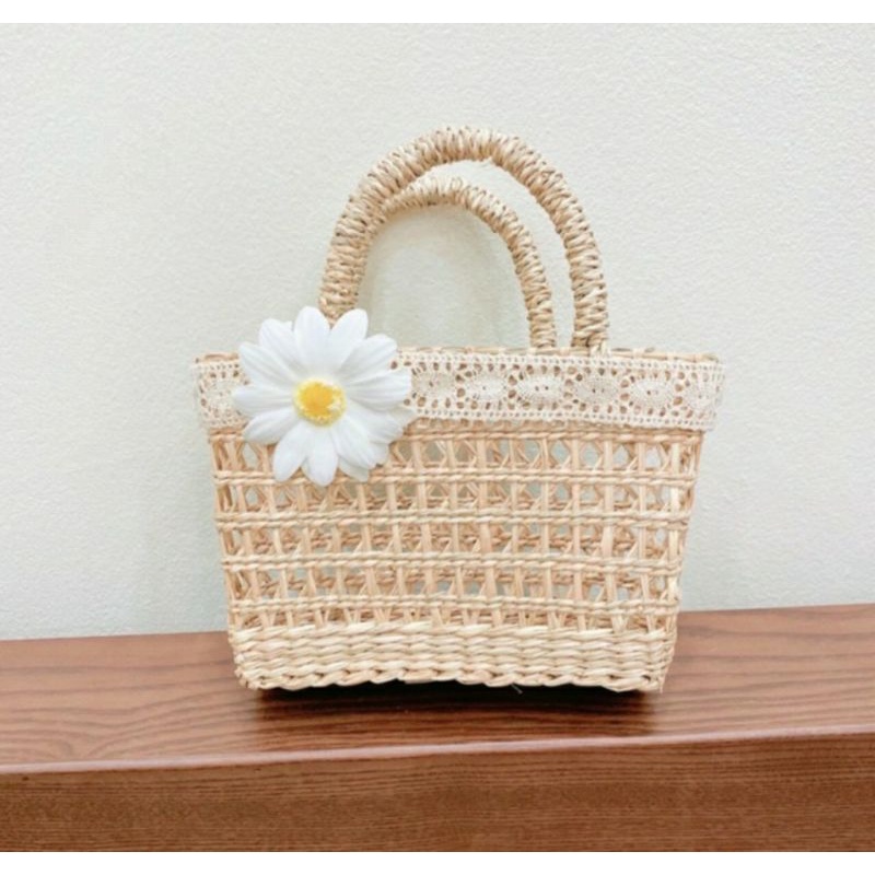 Túi Cói Mini Vintage Cầm Tay Sống Ảo (18x16cm)