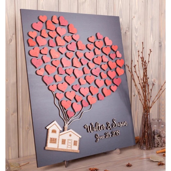 Tranh Ký Tên Tiệc Cưới Ngôi Nhà & Trái Tim  | Thao Wedding Guestbook