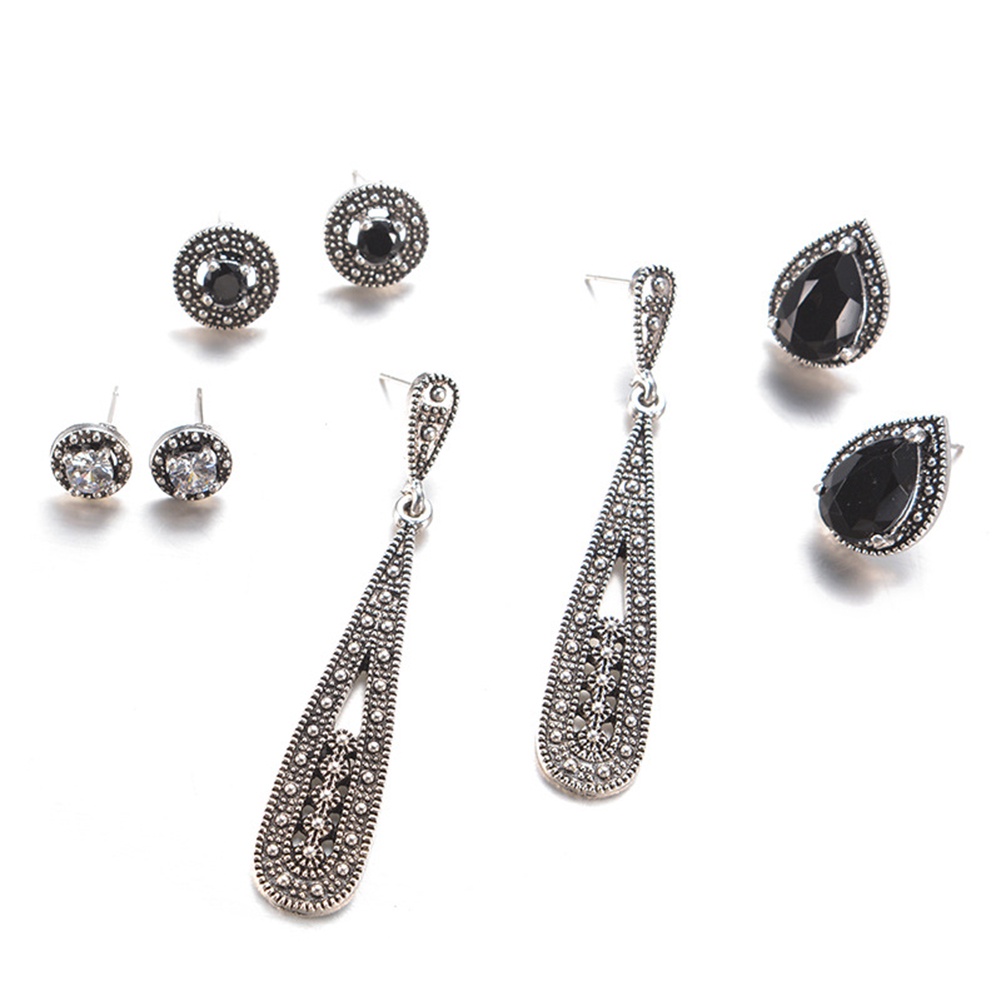 Set 4 đôi khuyên tai hợp kim đính trang trí kim cương giả phong cách cổ điển dành cho nữ