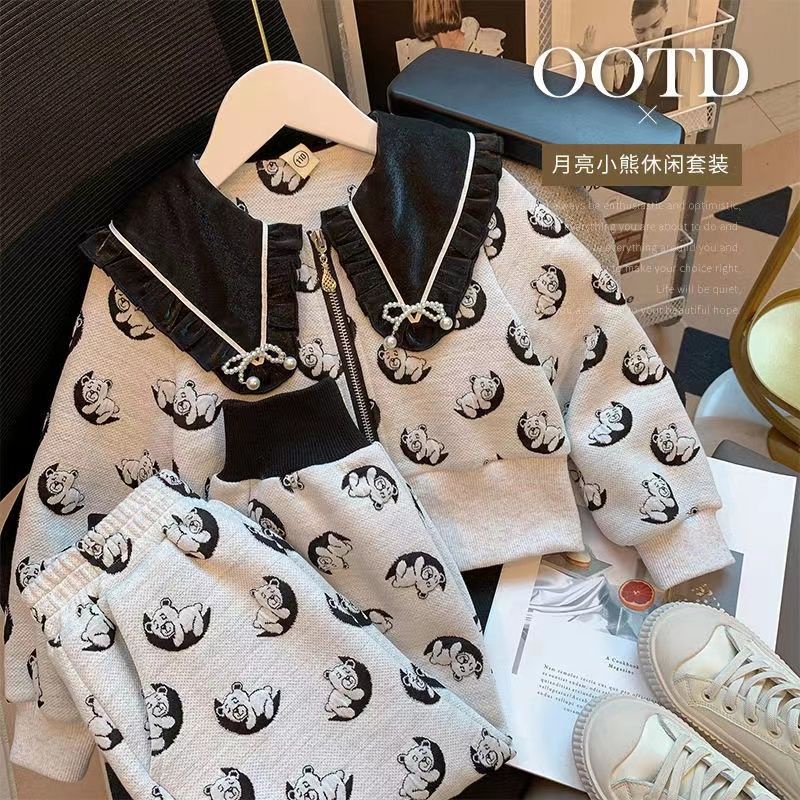Bộ Áo Khoác Tay Dài Kèm Quần Dài Phong Cách Phương Tây Thời Trang Mùa Thu Cho Bé Gái