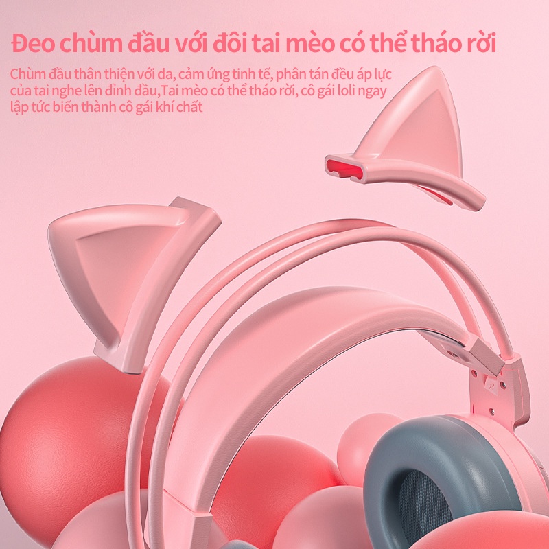 Tai Nghe Mèo có dây, Headphone Chụp Tai Có Mic Chơi Game SY-G25 ,Âm thanh rõ ràng như thật ,Âm thanh không gian 3D